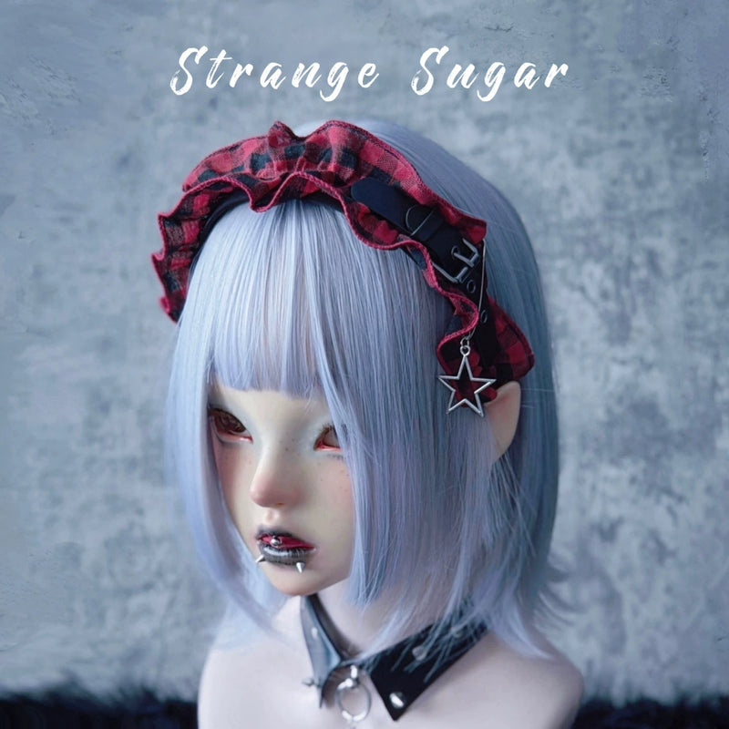 Red and Black Tartan Heart Cross Pleated Headband by Strange Sugar - product view 13