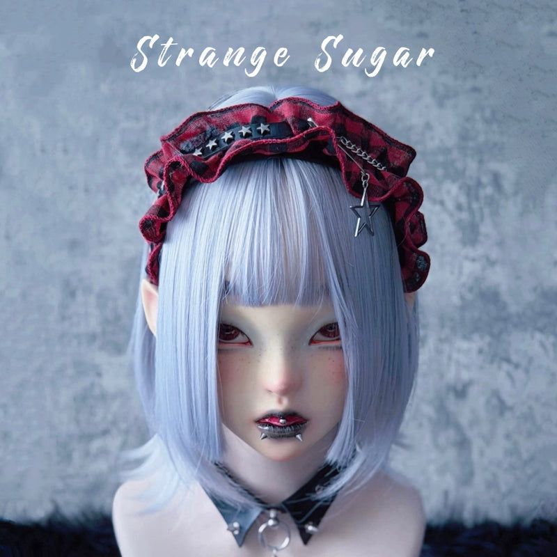 Red and Black Tartan Heart Cross Pleated Headband by Strange Sugar - product view 14