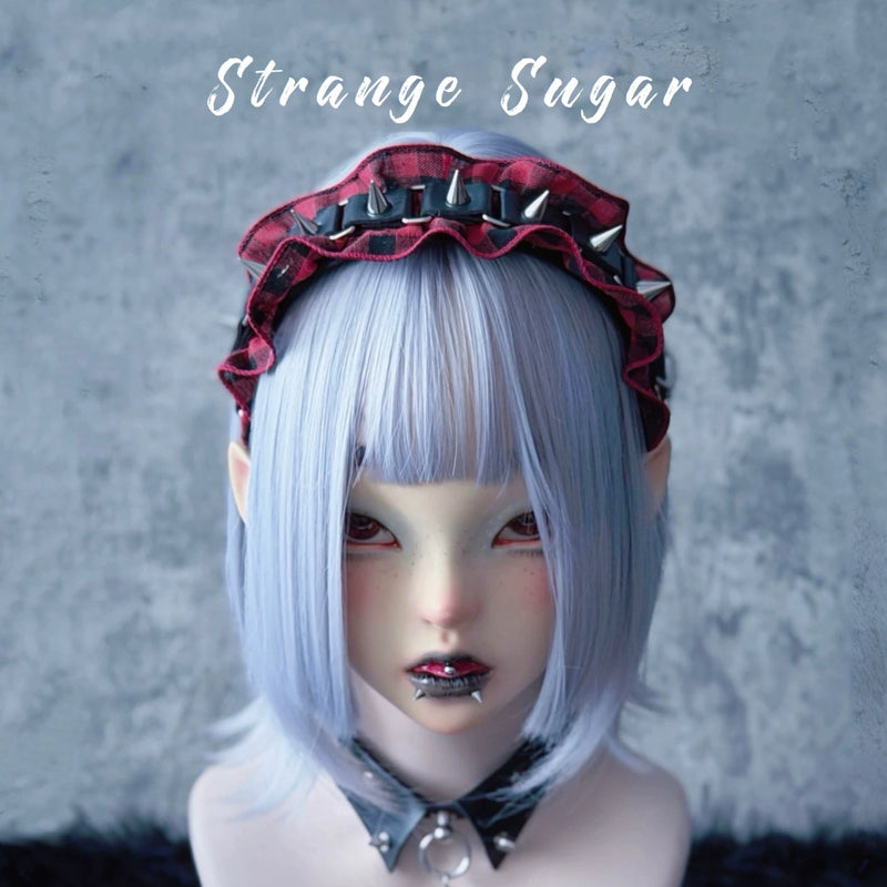 Red and Black Tartan Heart Cross Pleated Headband by Strange Sugar - product view 15