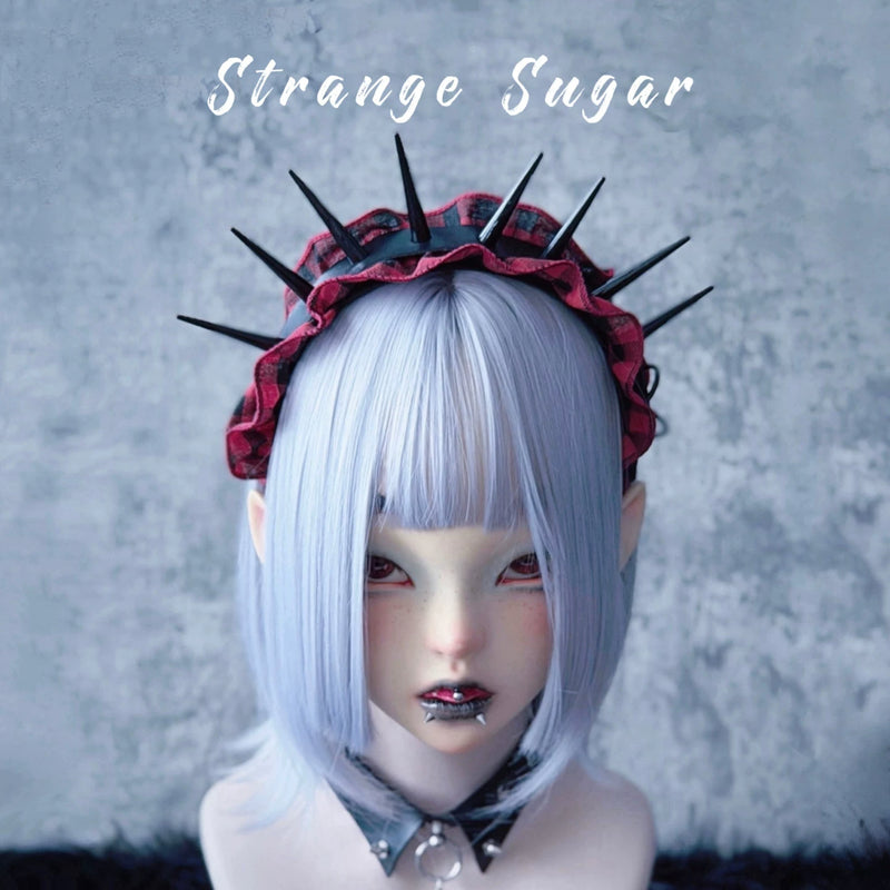 Red and Black Tartan Heart Cross Pleated Headband by Strange Sugar - product view 16