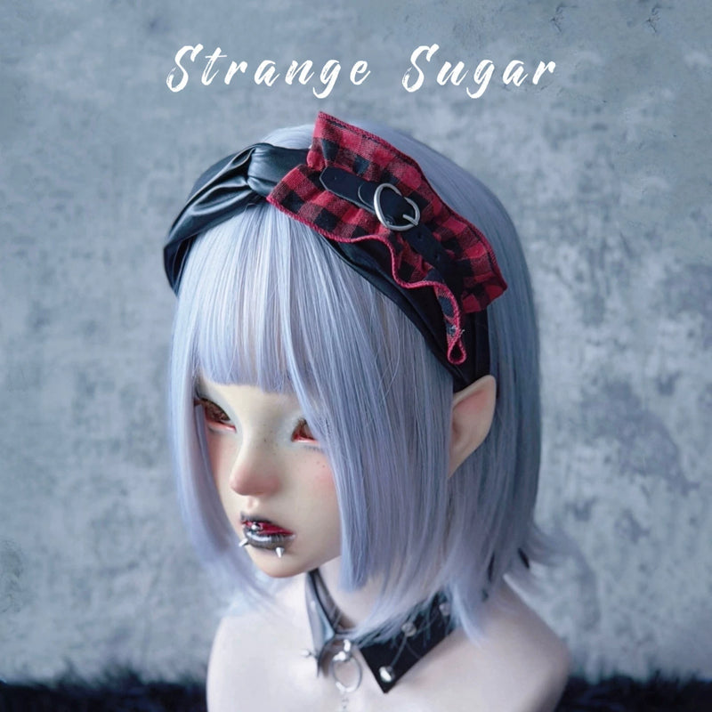 Red and Black Tartan Heart Cross Pleated Headband by Strange Sugar - product view 17