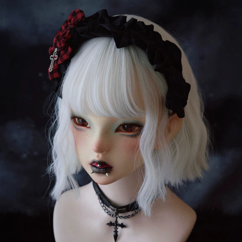 Red and Black Tartan Triple Bow Cross Headband by Strange Sugar - product view 3