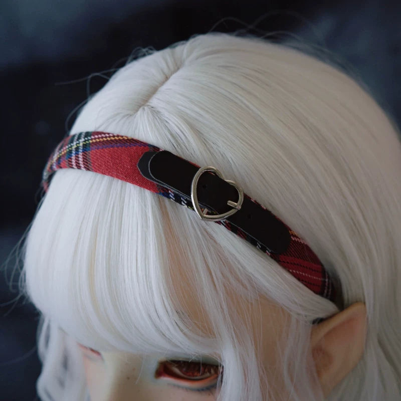Red and Green Tartan Heart Buckle Headband by Strange Sugar - product view 5