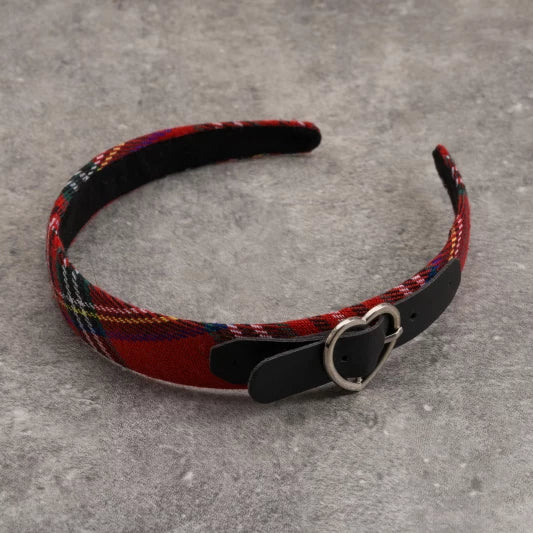 Red and Green Tartan Heart Buckle Headband by Strange Sugar - product view 6