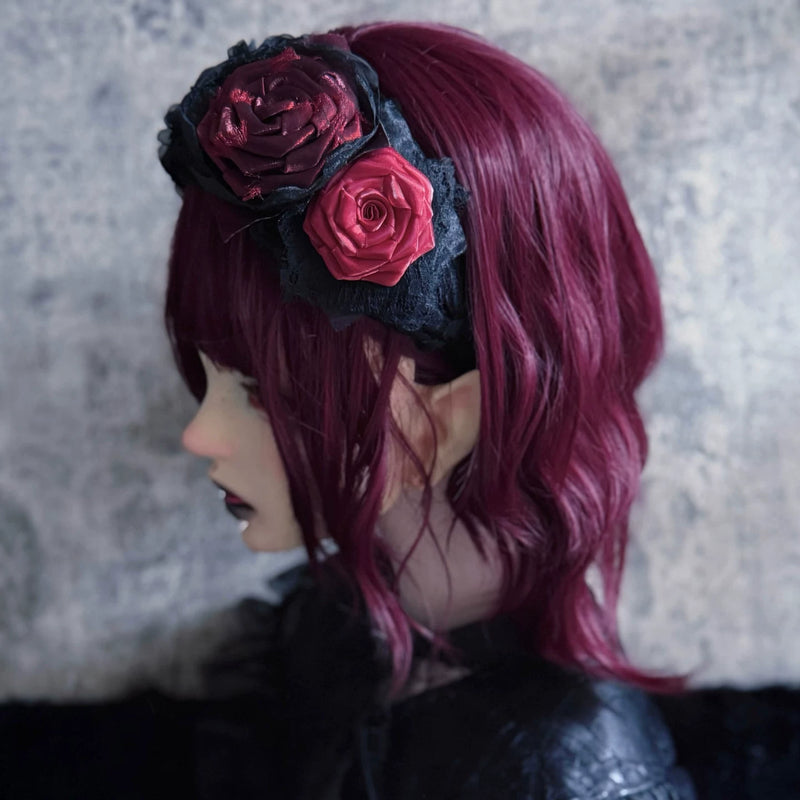 Red Rose Floral Lace Wide Headband by Strange Sugar - product view 3