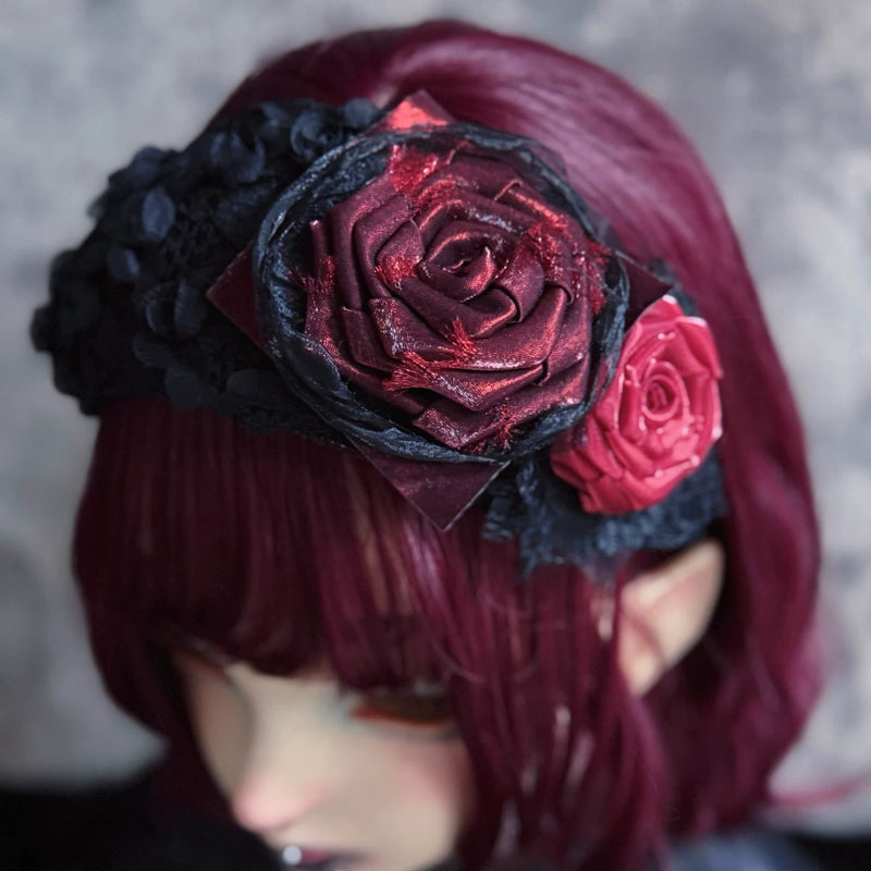 Red Rose Floral Lace Wide Headband by Strange Sugar - product view 5