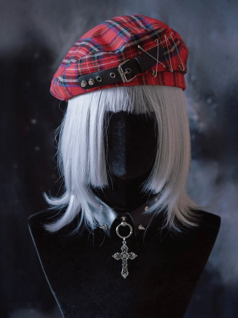 Red Tartan Buckle Berets by Strange Sugar - product view 3