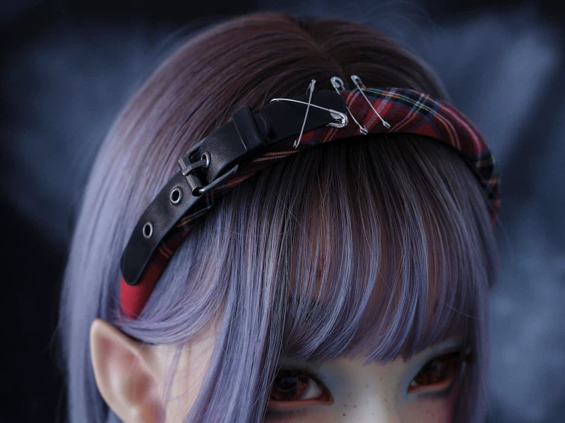 Red Tartan Buckle Headband by Strange Sugar - product view 4