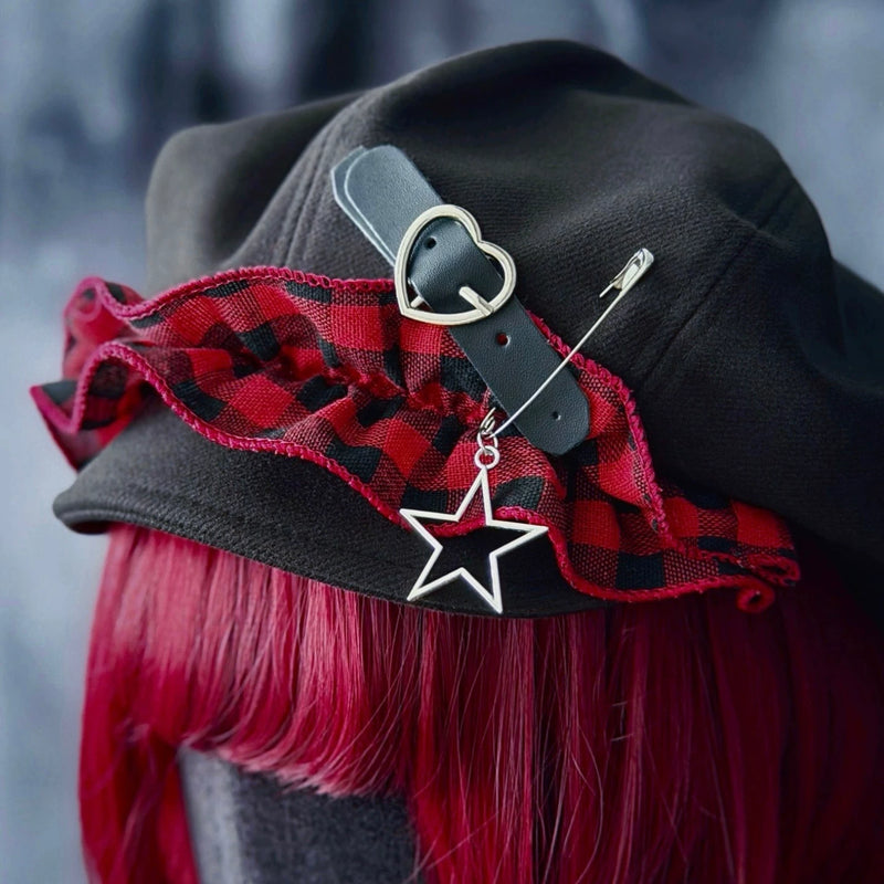 Red Tartan Star Buckle Hat Collection by Strange Sugar - product view 5