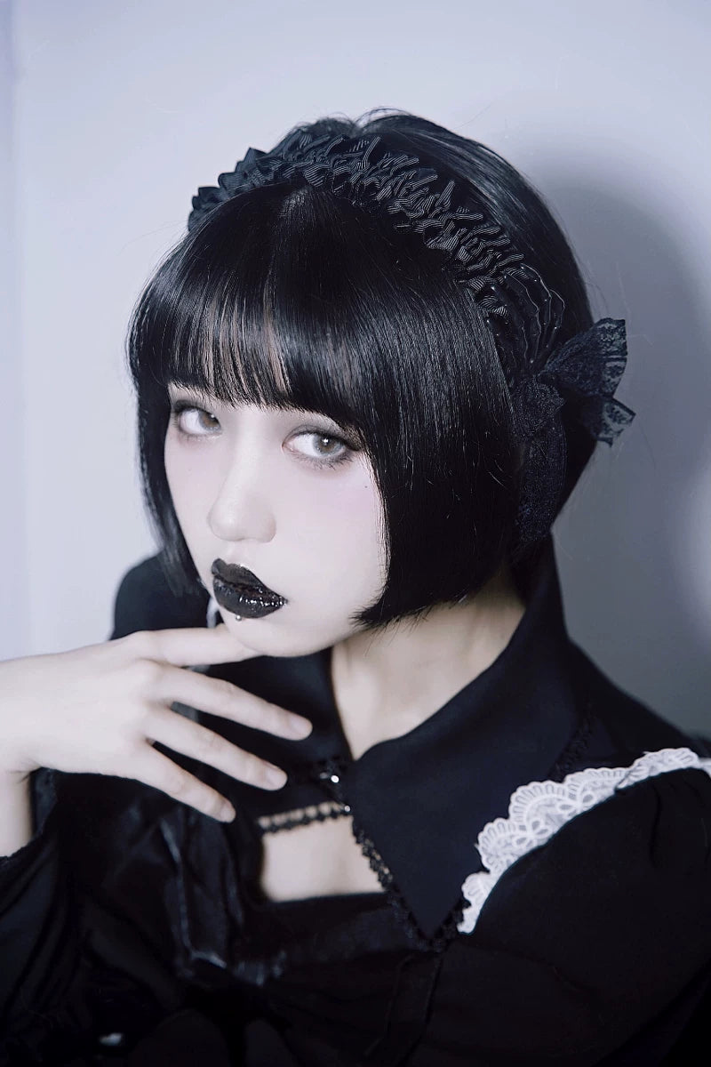 Skeleton Hand Lace Bow Pleated Headband by Strange Sugar - product view 3