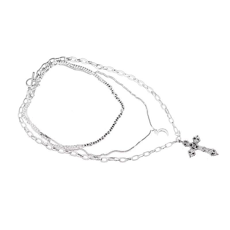 Triple Layer Cross and Moon Chain Necklace by Strange Sugar - product view 5