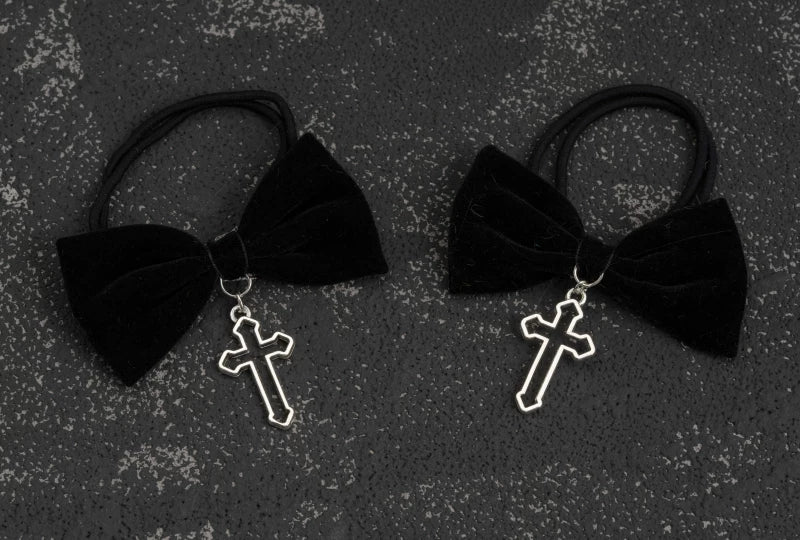 Velvet Bow Scrunchies with Cross and Heart Charms by Strange Sugar - product view 3