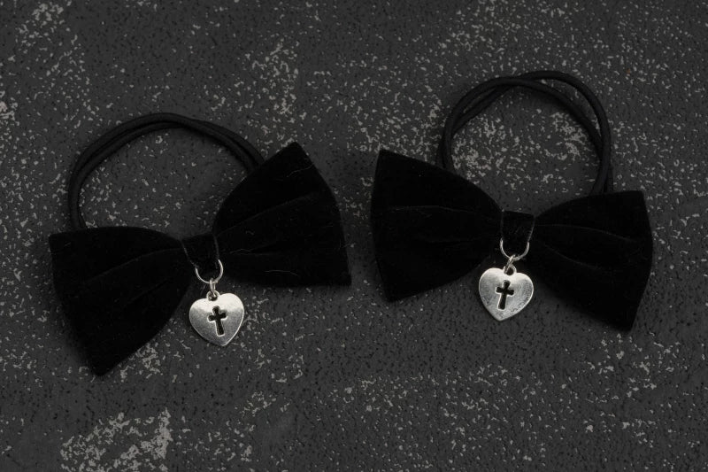 Velvet Bow Scrunchies with Cross and Heart Charms by Strange Sugar - product view 5