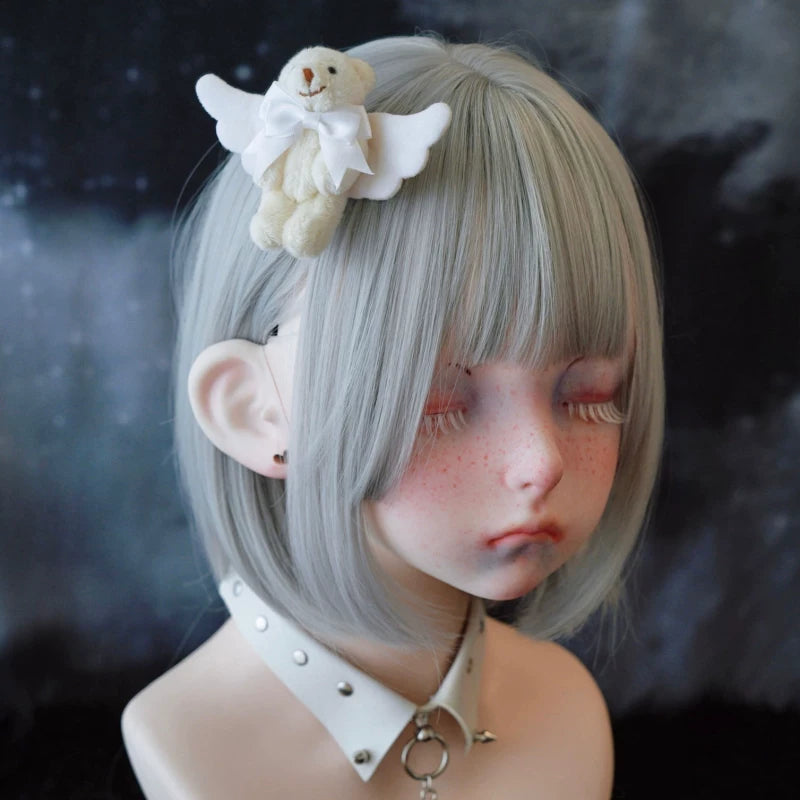 White Angel Teddy Bear Bow Hair Clip by Strange Sugar - product view 4