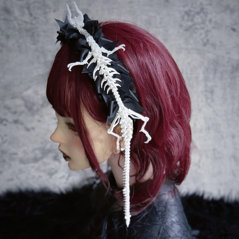 White Dragon Skeleton Bow Headband by Strange Sugar - product view 3