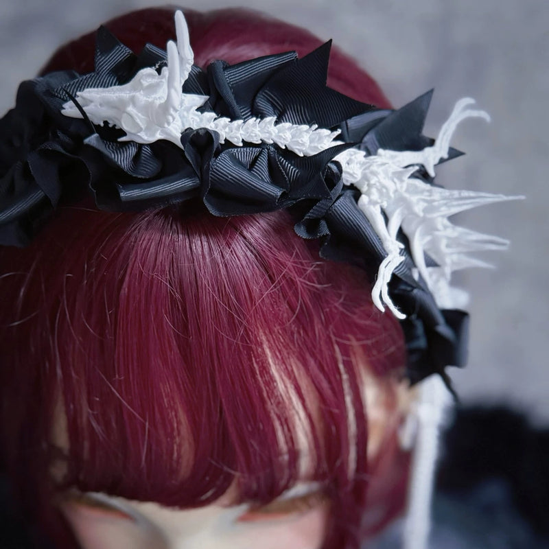 White Dragon Skeleton Bow Headband by Strange Sugar - product view 4