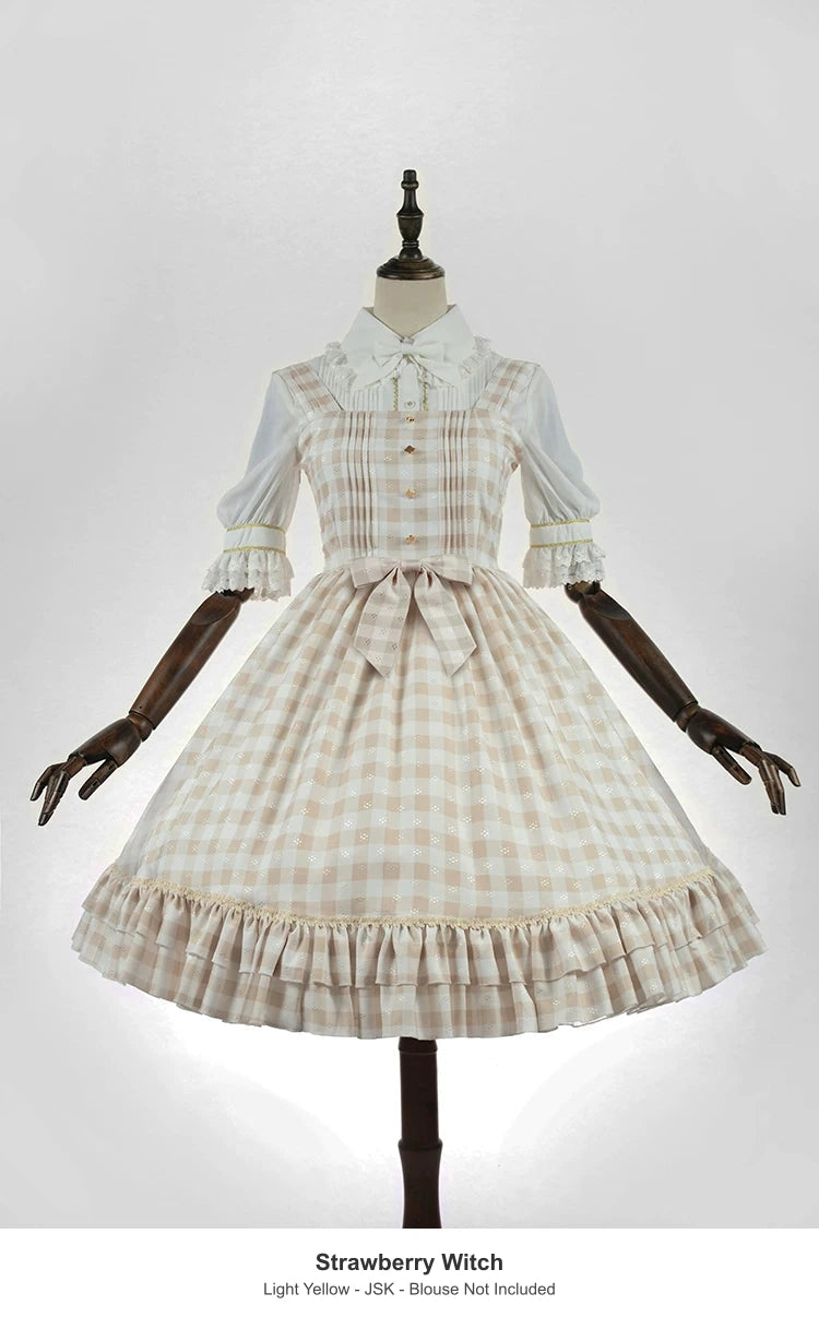 Strawberry Witch Fruit Lily Gingham Lolita JSK Dress - Light Yellow - JSK - Blouse Not Included