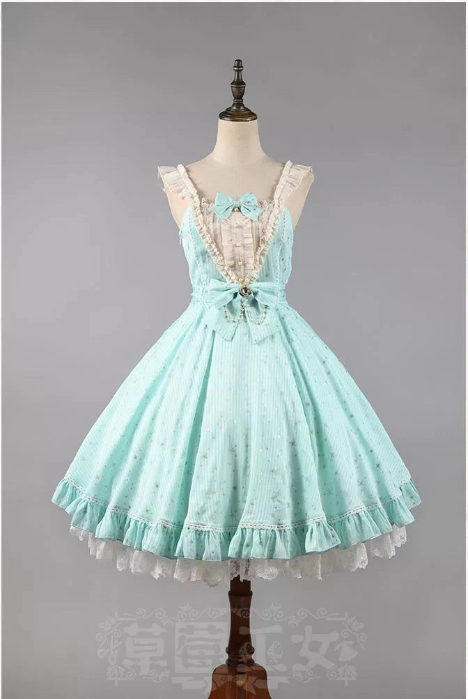 Strawberry Witch Midsummer Star Silver Foil Lolita JSK Dress - Sky Blue - JSK - Silver Foil