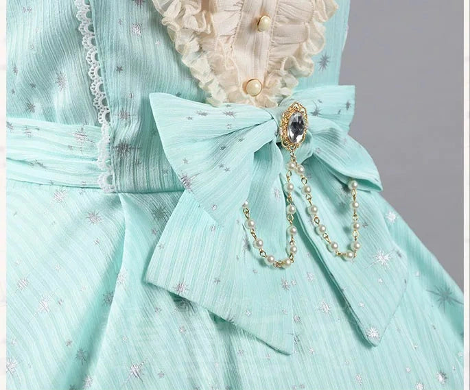 Strawberry Witch - Sky blue silver-foil OP bodice and waist-bow detail