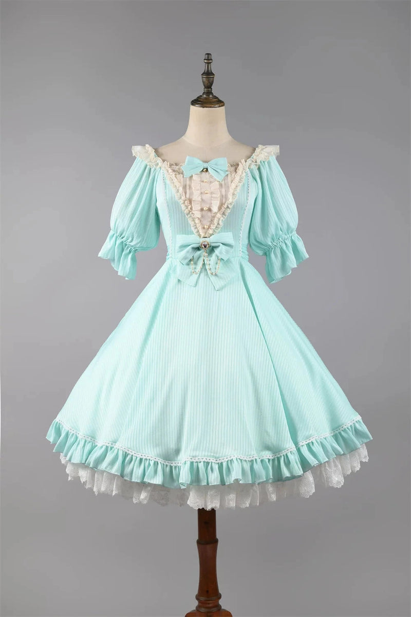 Strawberry Witch Midsummer Star Silver Foil Lolita OP Dress - Sky Blue - OP Dress - Solid Colour