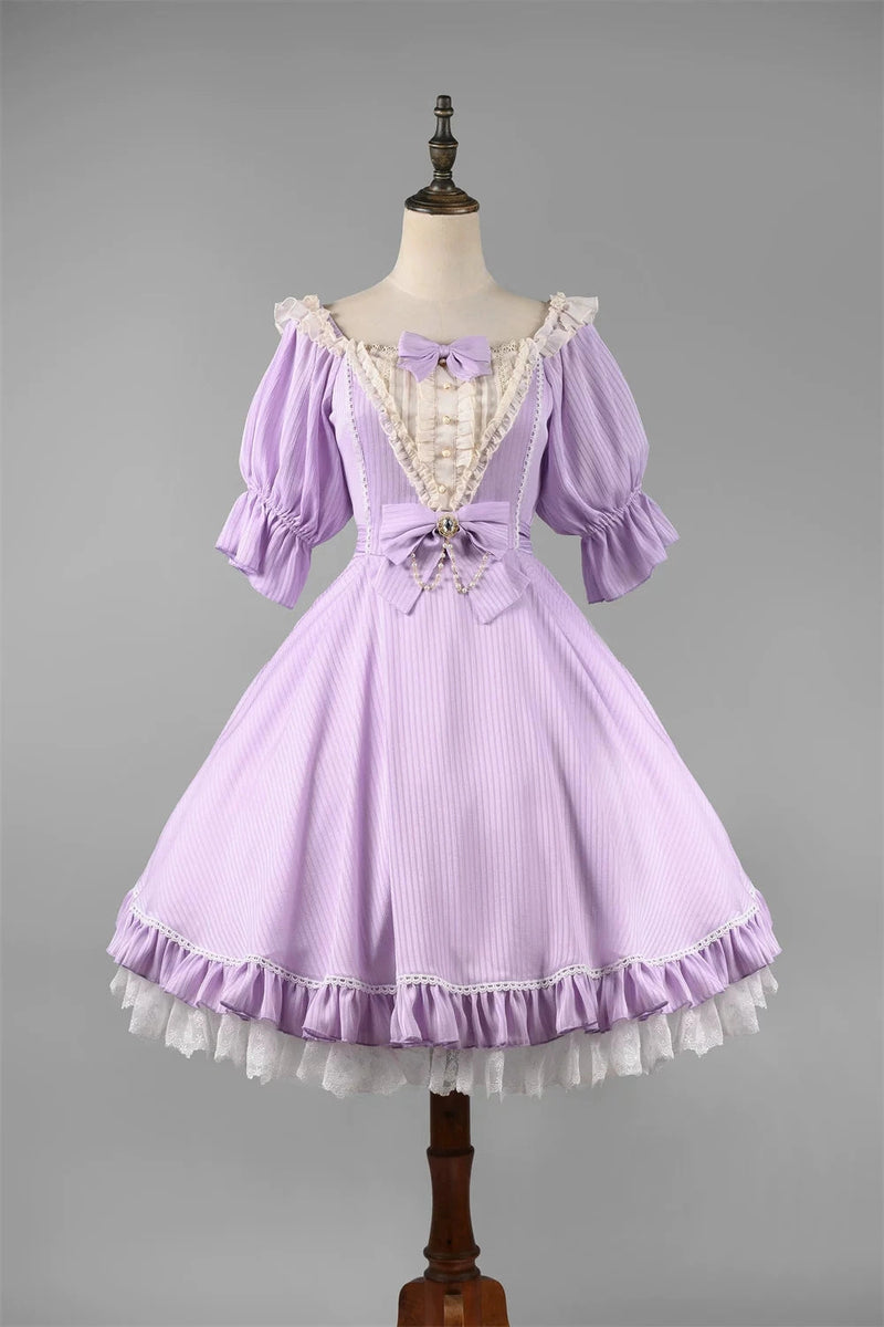 Strawberry Witch Midsummer Star Silver Foil Lolita OP Dress - Taro Purple - OP Dress - Solid Colour