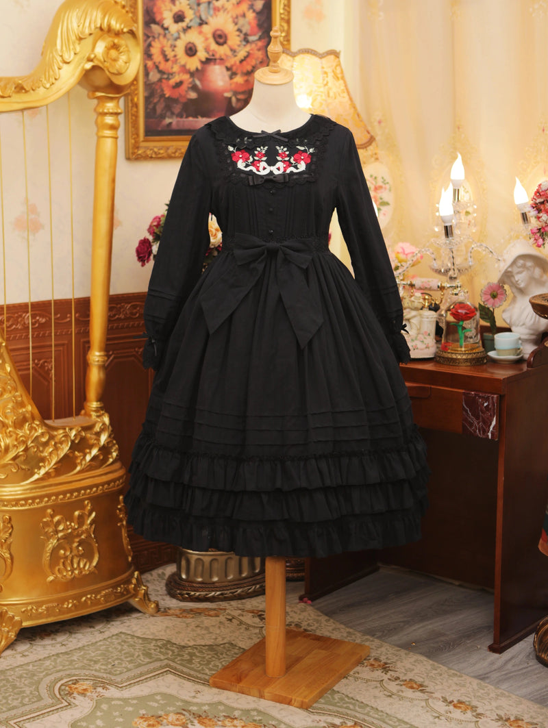Strawberry Witch Nelly 2.0 Cotton Lolita Dress - Black - Long Sleeve