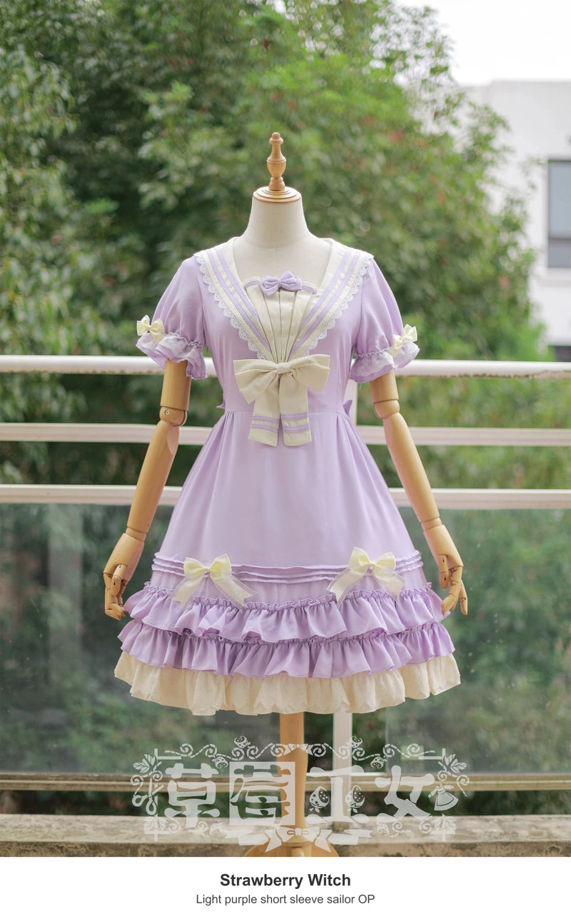 Strawberry Witch Rhine River Sailor Lolita OP Dress - Light purple short sleeve sailor OP