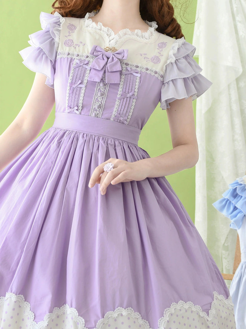 Strawberry Witch Summer Breeze Embroidered Lolita OP Dress - Wisteria purple neckline and bodice