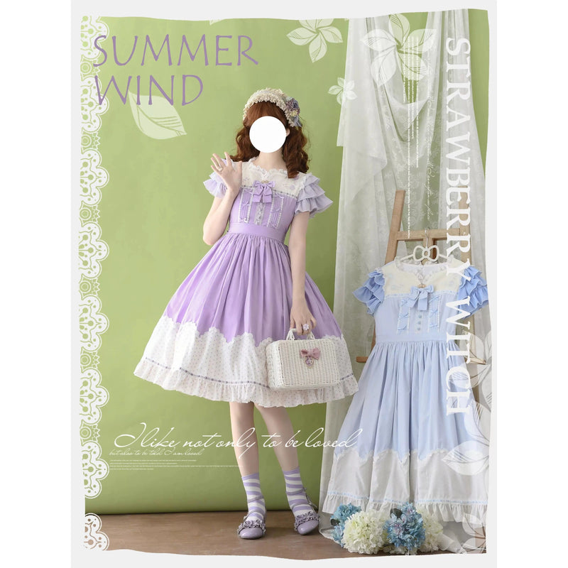 Strawberry Witch Summer Breeze Embroidered Lolita OP Dress - Wisteria purple OP model view