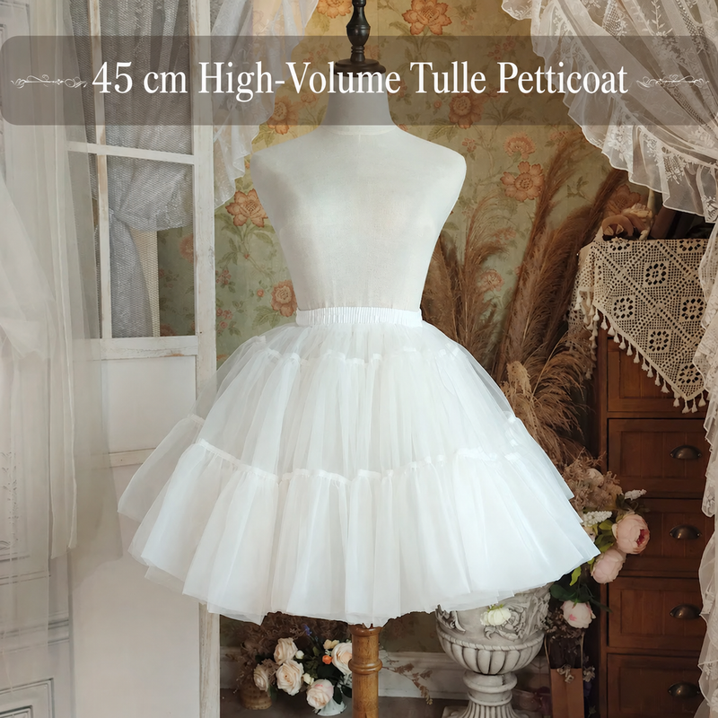 White 45 cm high-volume tulle Lolita petticoat shown on a mannequin