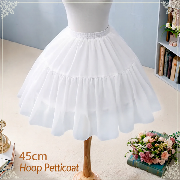 White 45 cm hoop Lolita petticoat shown in full on a mannequin