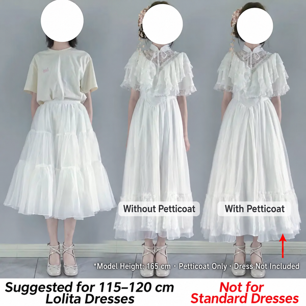 White 70 cm long petticoat with and without-petticoat styling comparison on a 165 cm model