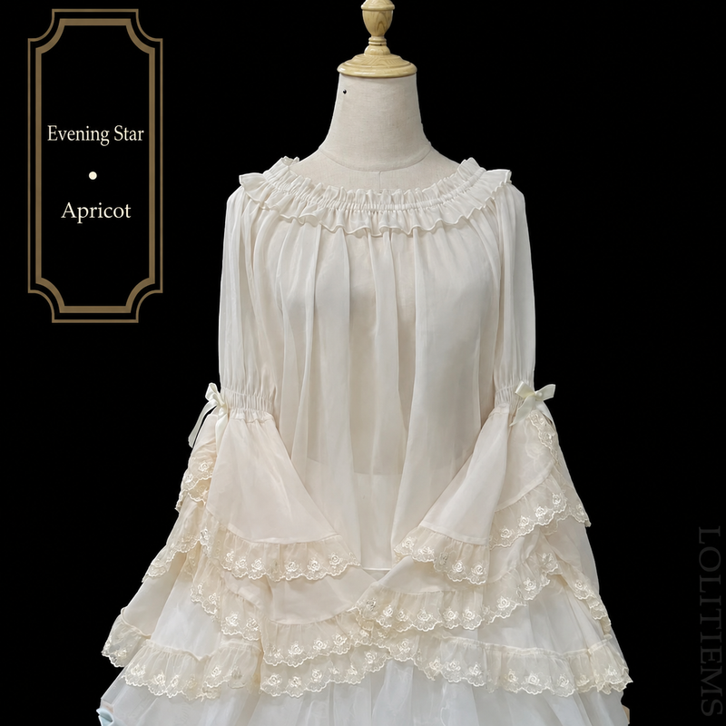 Zhijinyuan Evening Star Sheer Hime Sleeve Blouse — Apricot sheer blouse with layered hime sleeves