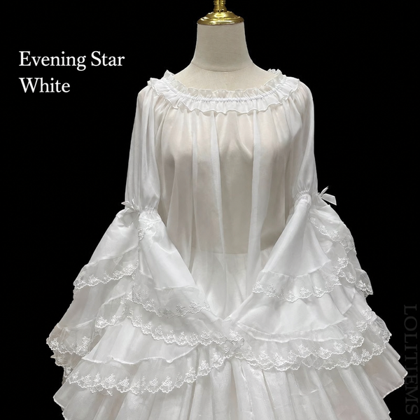 Zhijinyuan Evening Star Sheer Hime Sleeve Blouse — White sheer blouse with layered hime sleeves