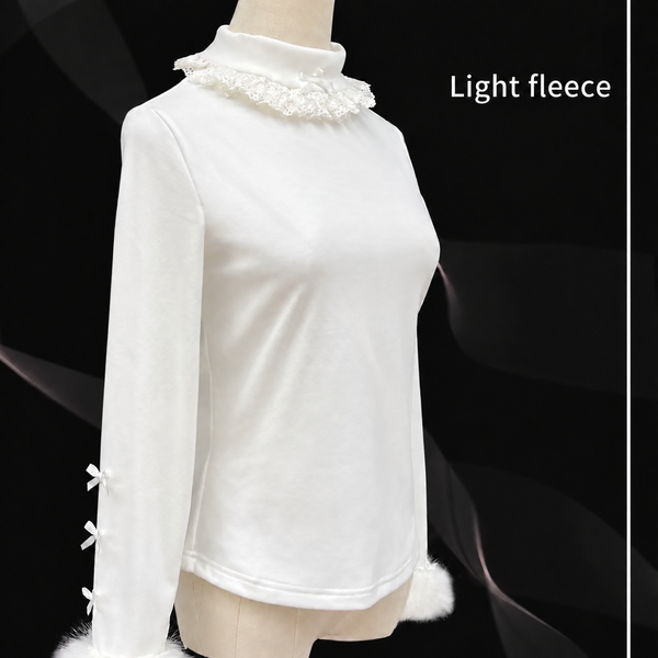 Zhijinyuan Soft Sweetheart Fleece Mock Neck Top — White mock-neck top with plush cuffs