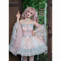 Zhijinyuan - Misty Indigo - Porcelain-Print JSK Dress and Accessories - Pink JSK / S
