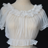 Zhijinyuan - Sheer Mesh - Off-Shoulder Blouse with Puff Sleeves - White Short Sleeve Blouse / One Size