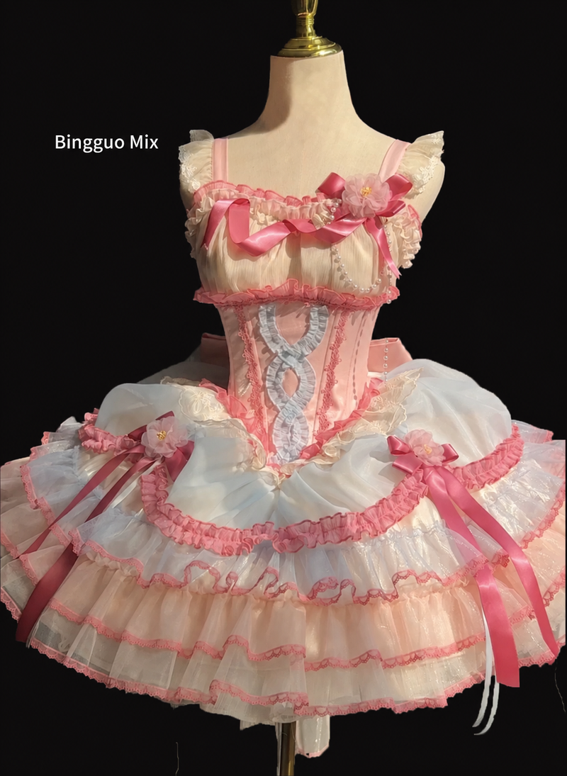 Zhijinyuan Shimmering Gift Box Ribbon JSK — Bingguo Mix JSK on a mannequin