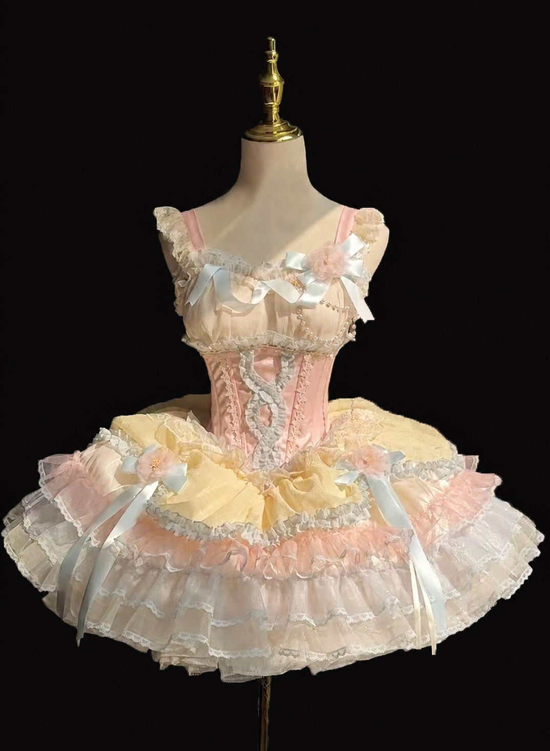 ZhiJinYuan Shimmering Gift Box pastel yellow and pink balletcore JSK dress