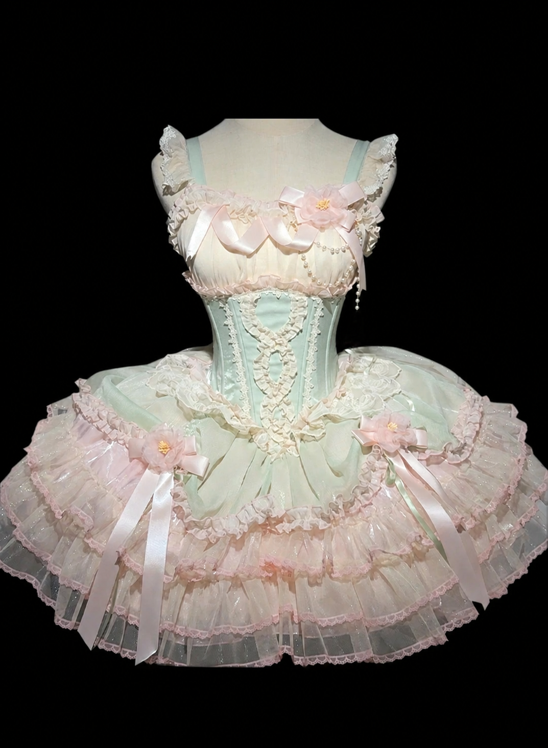 ZhiJinYuan Shimmering Gift Box mint and pink balletcore JSK dress