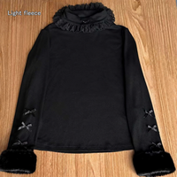 Zhijinyuan - Soft Sweetheart - Fleece Mock-Neck Top with Plush Cuffs - Black / S