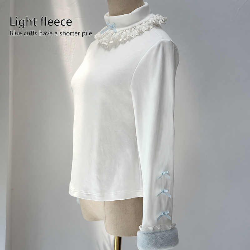 Zhijinyuan Soft Sweetheart Fleece Mock Neck Top — Blue top and shorter-pile cuff detail