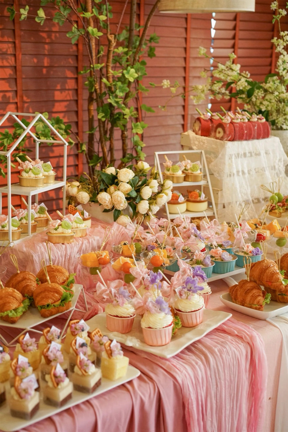A decorated afternoon tea table prepared for a Lolita meet-up.